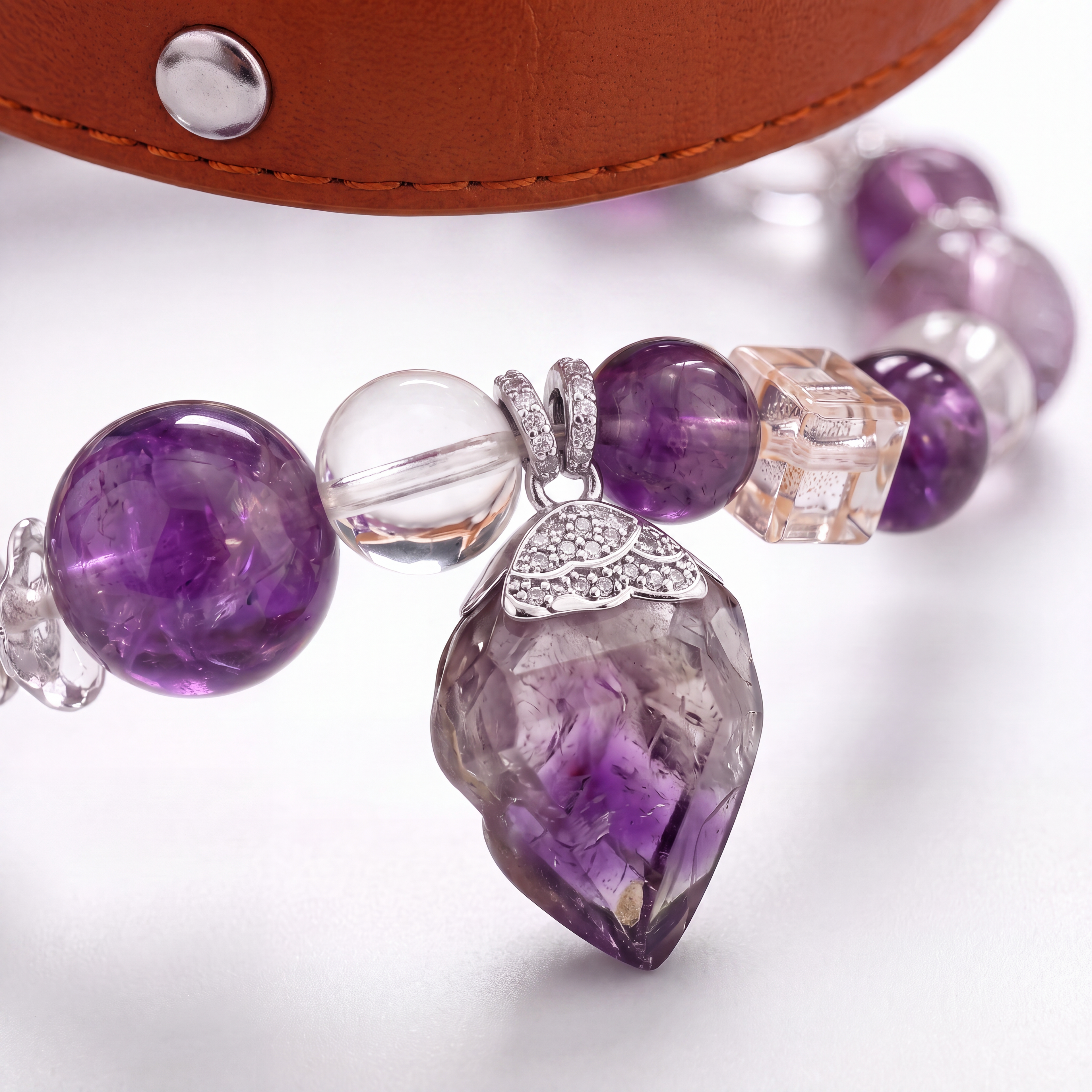 Amethyst Human & Pet Matching Jewelry Set | Crystal Bracelet & Pet Collar Necklace With Connection Pendant