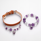 Amethyst crystal dog collar and matching bracelet set with natural gemstone pendant