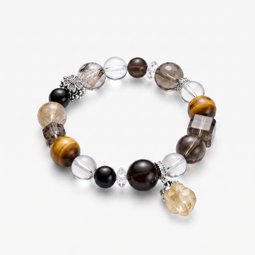 Citrine bracelet featuring mixed gemstones including smoky quartz and tiger eye beads