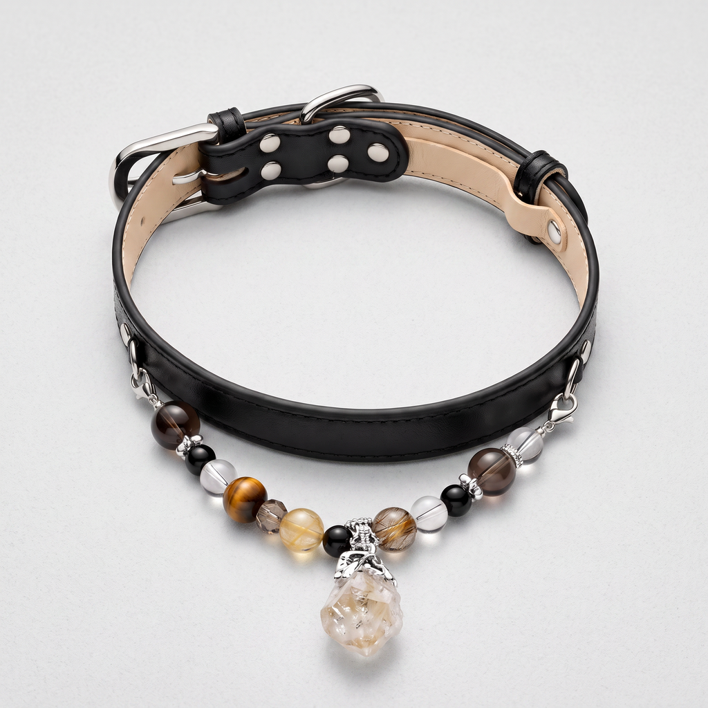 Citrine crystal pet collar with black collar option
