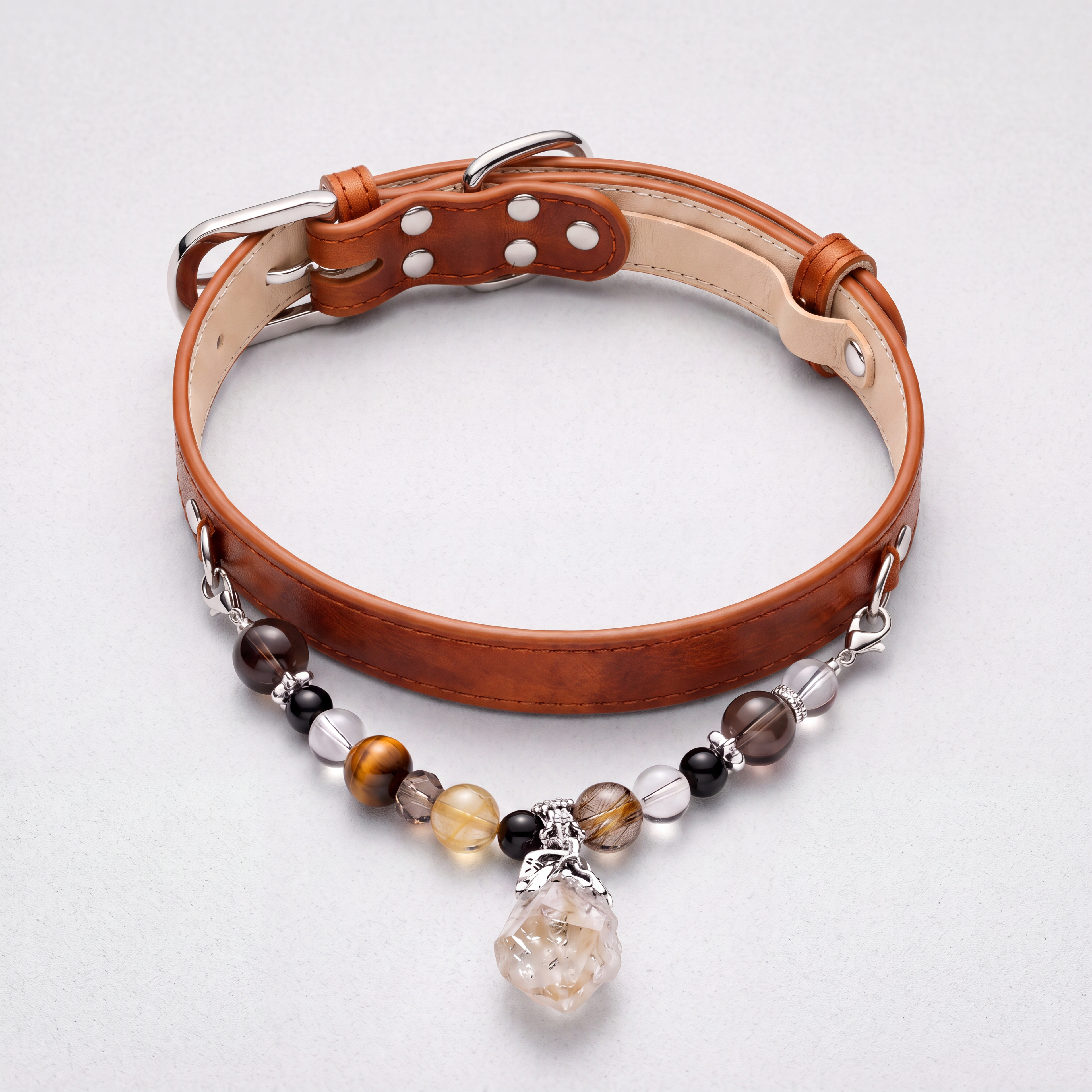 Citrine crystal pet collar with brown collar option