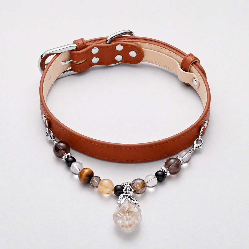 Citrine crystal pet collar with brown collar option