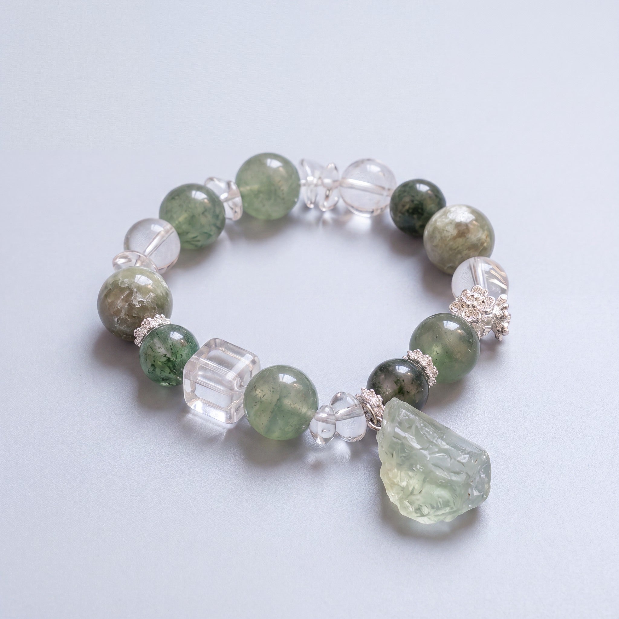 Green crystal bracelet with natural gemstone beads for pet lovers