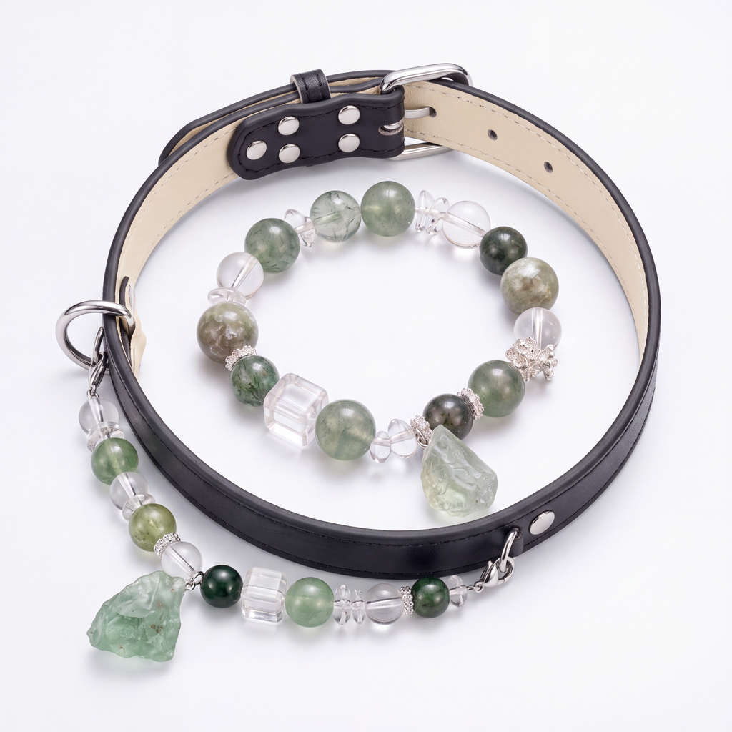 Green crystal bracelet and matching pet collar jewelry set