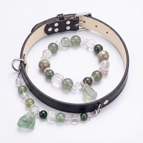 Green crystal bracelet and matching pet collar jewelry set