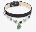 Green crystal pet collar with gemstone detail for matching pet jewelry