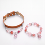 Rose quartz crystal dog collar and matching bracelet set with natural gemstone pendant