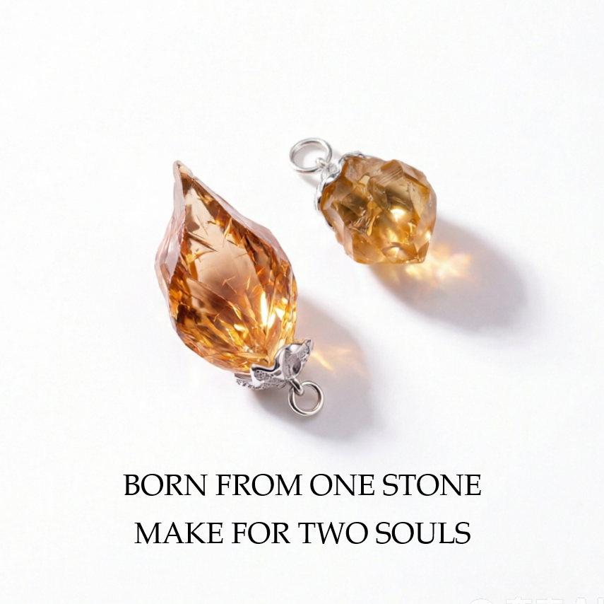 Two natural crystal pendants representing the bond between a pet and their owner